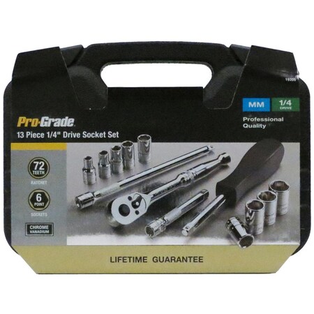 Pro-Grade Tools 13 Pc. 1/4" Dr. Metric Socket Set In Case 19205